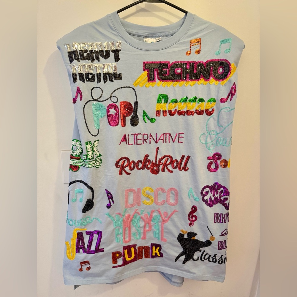 QOS Music all over shoulder pad tank dress